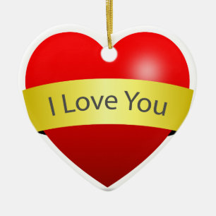 Red Heart With Love You Sign Ceramic Tree Decoration