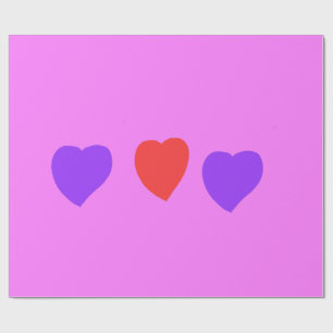 Red Heart with Purple Hearts on Pink Wrapping Pape Paper