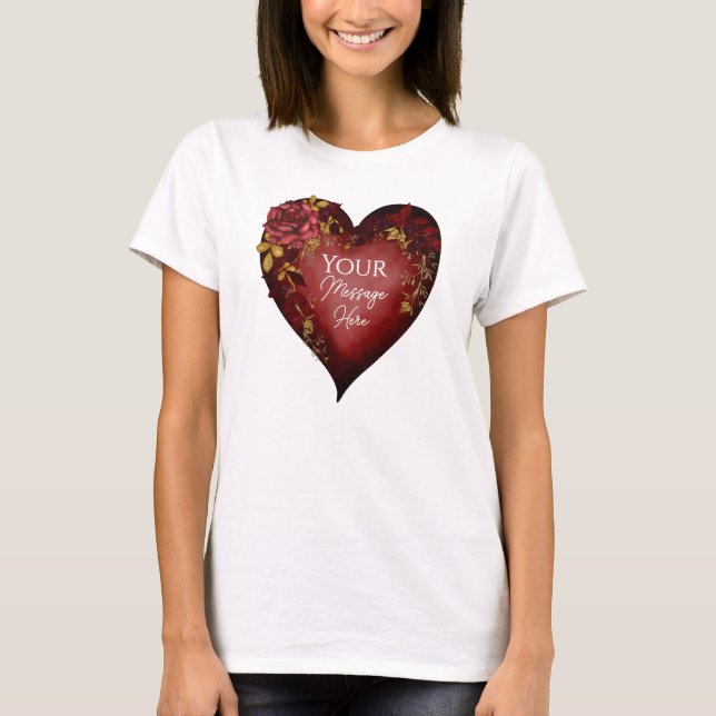 Red Heart With Roses Editable T-Shirt (Front)