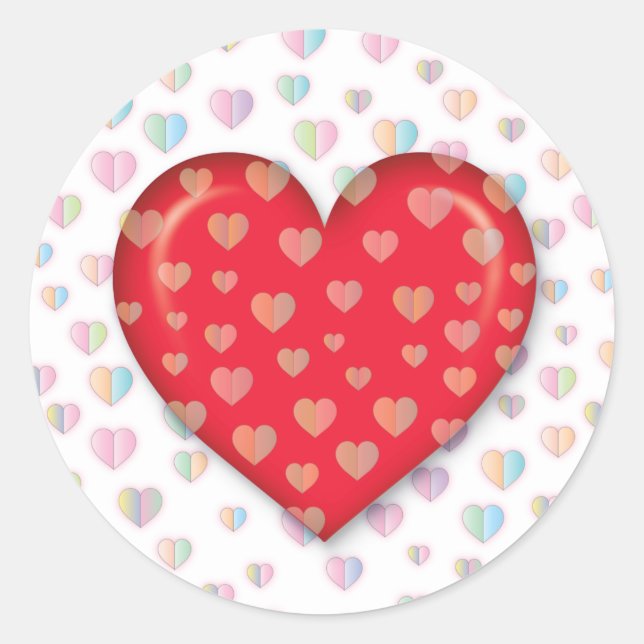 Red heart with speckels pattern classic round stic sticker (Front)