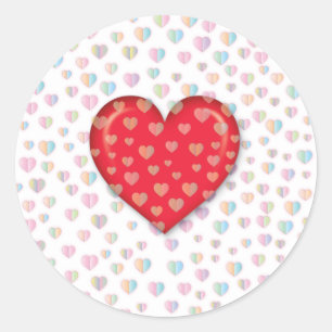 Red heart with speckels pattern classic round stic sticker