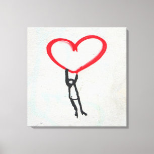 Red heart with stick figure,living on All you need Canvas Print