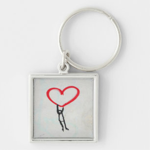 Red heart with stick figure,living on All you need Key Ring