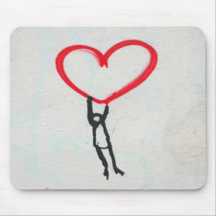 Red heart with stick figure,living on All you need Mouse Mat