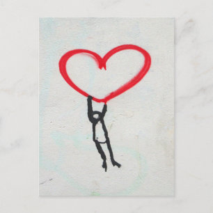 Red heart with stick figure,living on All you need Postcard