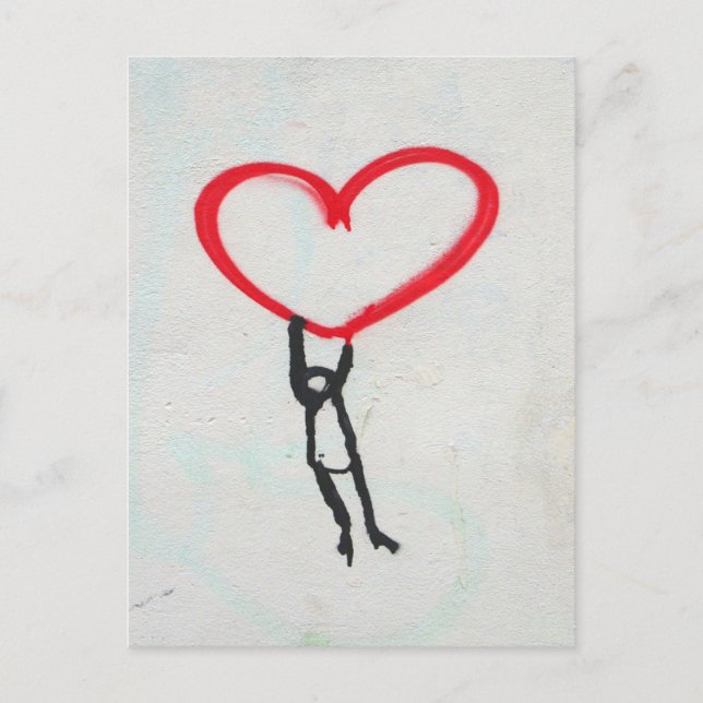 Red heart with stick figure,living on All you need Postcard (Front)