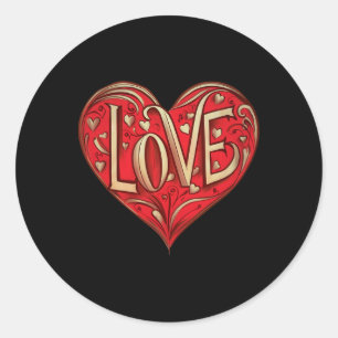 Red Heart With Text Taht Says Love Valentine Day R Classic Round Sticker