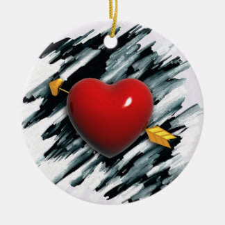 Red Heart with Watercolor Background Painting Ceramic Tree Decoration