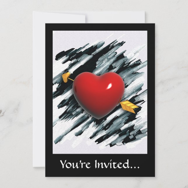 Red Heart with Watercolor Background Painting Invitation (Front)