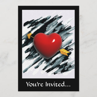 Red Heart with Watercolor Background Painting Invitation