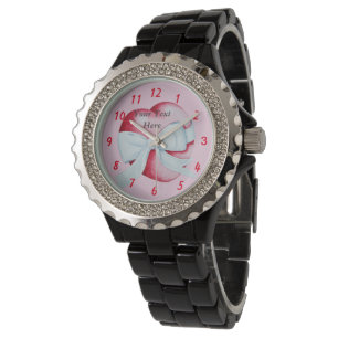 red heart with white bow original art design watch