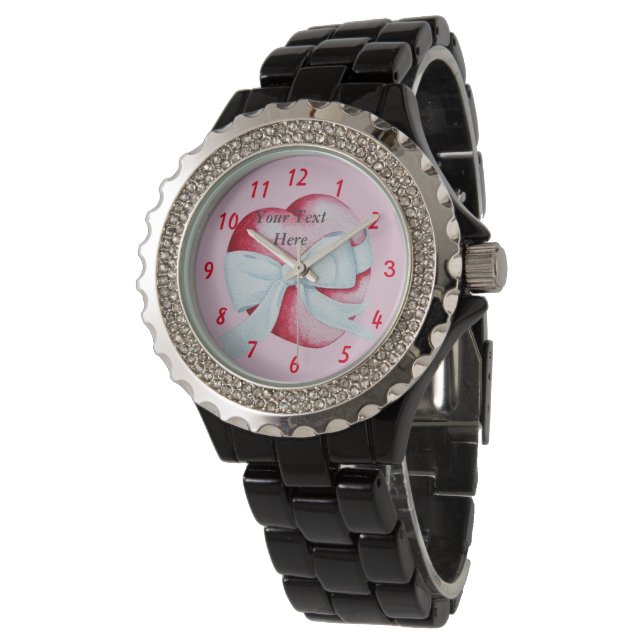 red heart with white bow original art design watch (Angled)