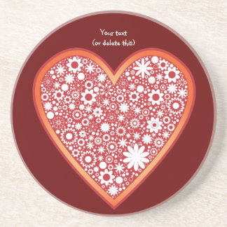Red heart with white flowers coaster