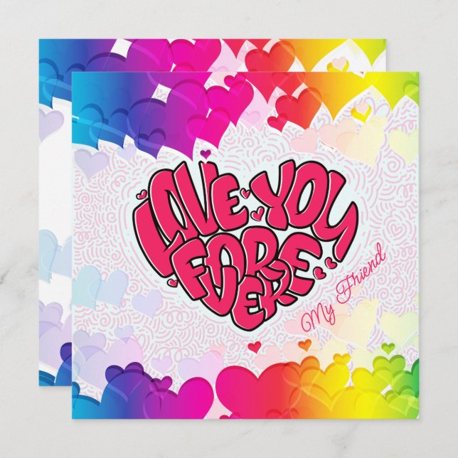 Red Heart with word Love You Forever Valentine's Holiday Card (Front/Back)