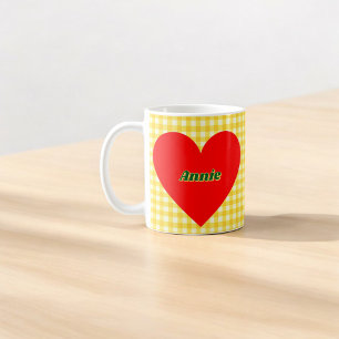 Red Heart Yellow Gingham Couple Valentine's Day Coffee Mug