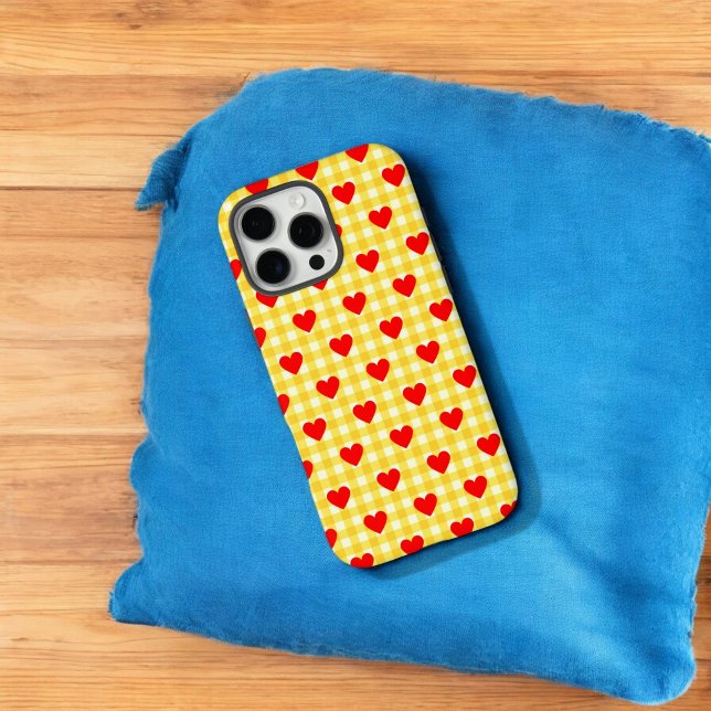 Red Heart Yellow Gingham Cute Valentine's Day Gift Case-Mate iPhone Case (Red Heart Yellow Gingham Cute Valentine's Day Gift Case-Mate iPhone Case)