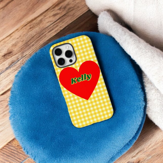 Red Heart Yellow Gingham Cute Valentine's Day Gift Case-Mate iPhone Case (Red Heart Yellow Gingham Cute Valentine's Day Gift Case-Mate iPhone Case)