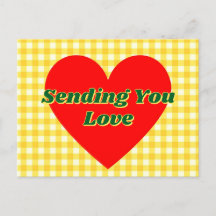 Red Heart Yellow Gingham Romantic Gift 