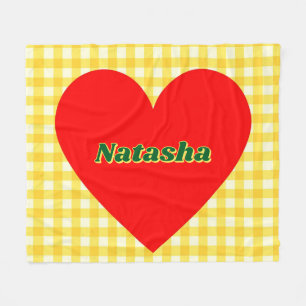 Red Heart Yellow Gingham Valentine's Day Gift Fleece Blanket
