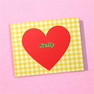 Red Heart Yellow Gingham Valentine's Day Notepad
