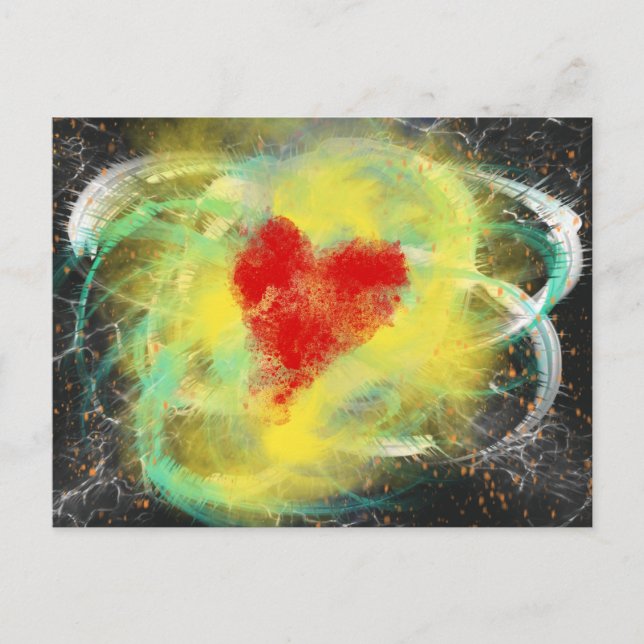 Red Heart Yellow Spiral abstract Art Valentine Day Postcard (Front)