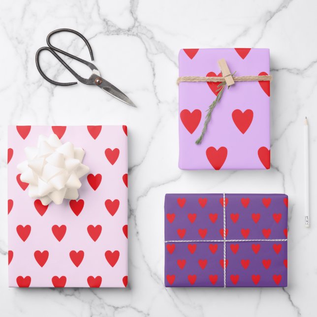 Red Hearts Abstract Hand Drawn Boho Style Pattern Wrapping Paper Sheet (Front)