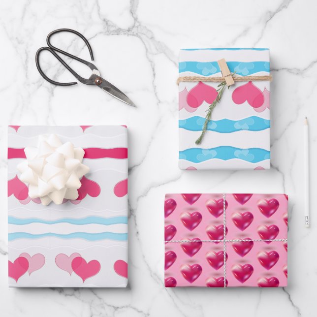 Red Hearts Abstract Hand Drawn Boho Style Pattern  Wrapping Paper Sheet (Front)