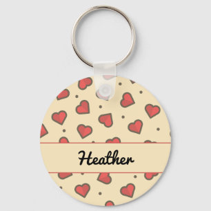 Red hearts and black dots key ring