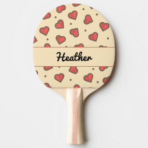 Red hearts and black dots ping pong paddle
