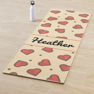 Red hearts and black dots yoga mat