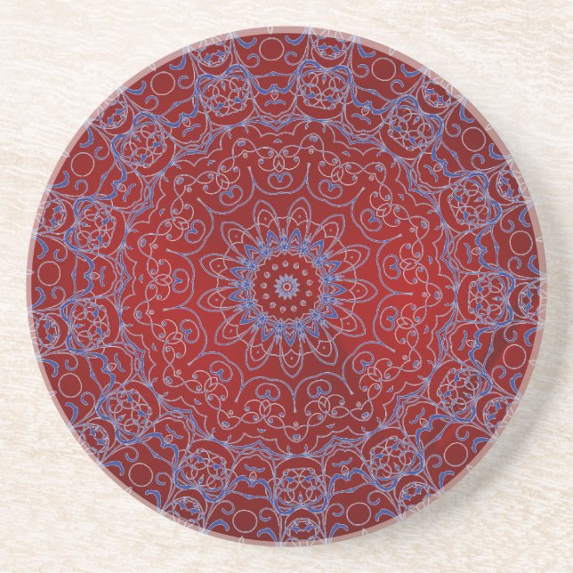 Red Hearts and Blue Lace Coaster (Front)