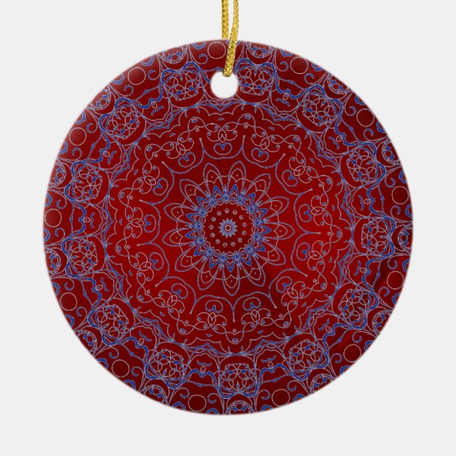 Red Hearts and Blue Lace Ornament (Front)