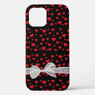 red hearts and bow on black iPhone 12 pro case