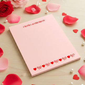 Red Hearts and Bows Valentines Day Personalized  Notepad