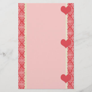 Red Hearts and Damask Frame Stationery