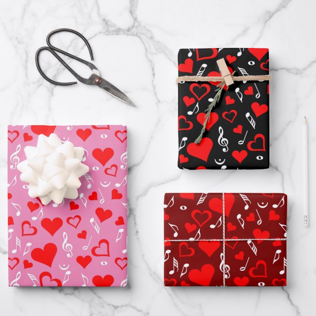Red Hearts and Music Notes Adult Cloth Face Mask Wrapping Paper Sheet (Front)