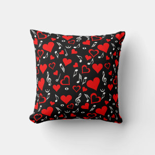 Red Hearts and Music Notes Cushion