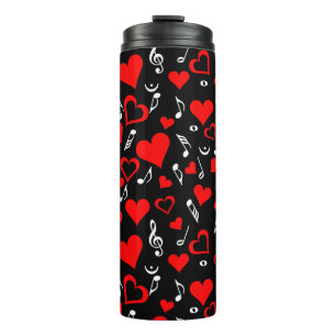 Red Hearts and Music Notes Thermal Tumbler