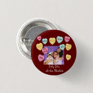 Red Hearts and Photo Message   Mothers day Latina 3 Cm Round Badge