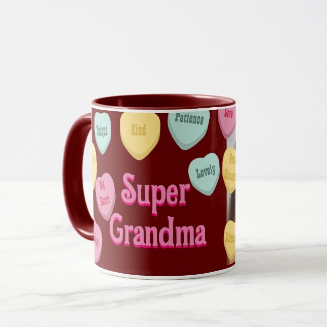 Red Hearts and Photo Message | Super Grandma Mug (Front Left)