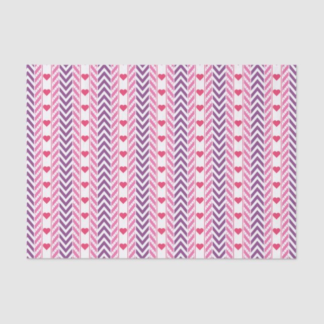Red Hearts and Purple Chevrons Tissue Paper (Front)