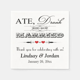 Red Hearts and Scrolls Wedding Napkins
