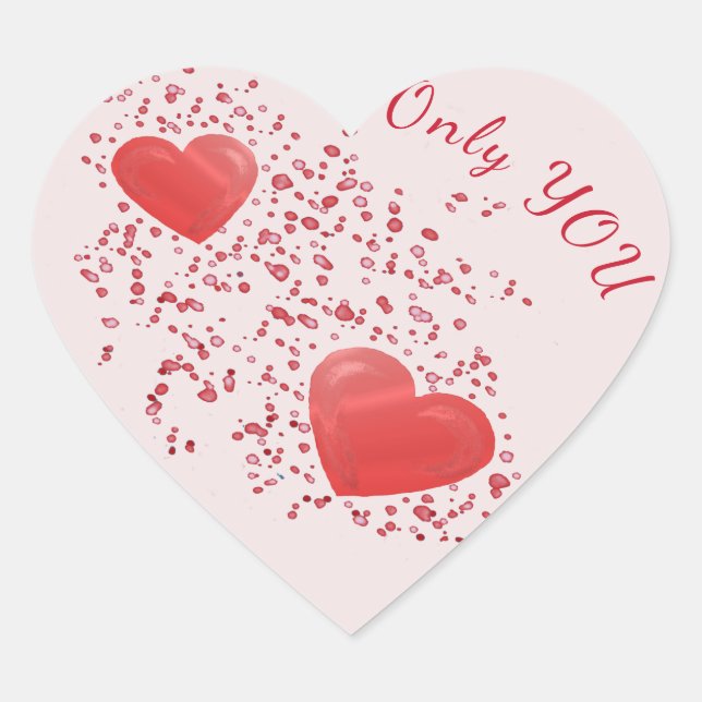Red Hearts and Sparkles Only You Valentine Heart Sticker (Front)