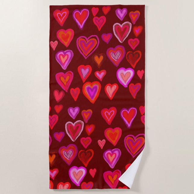 Red hearts beach towel (Front)