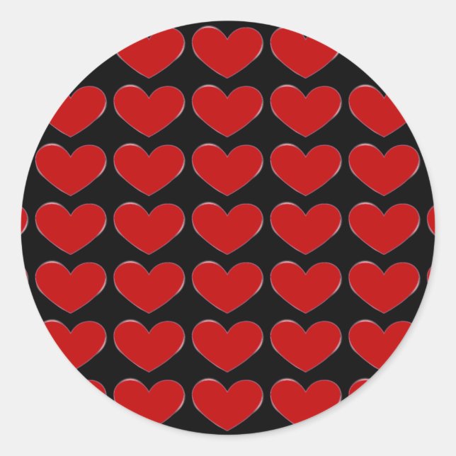 Red Hearts Black Background Love Wedding Classic Round Sticker (Front)