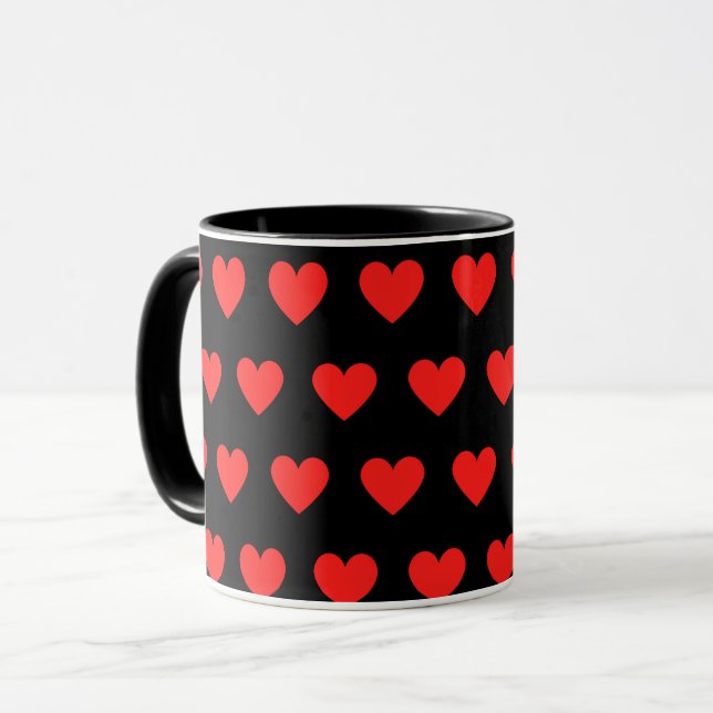 Red hearts black background  mug (Front Left)