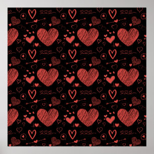 red hearts - black background poster