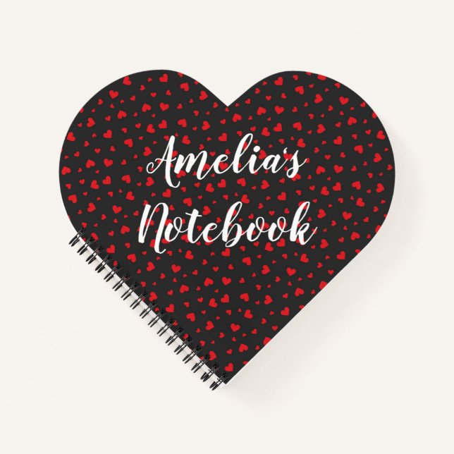 Red Hearts - Black Heart Shaped Notebook (Front)