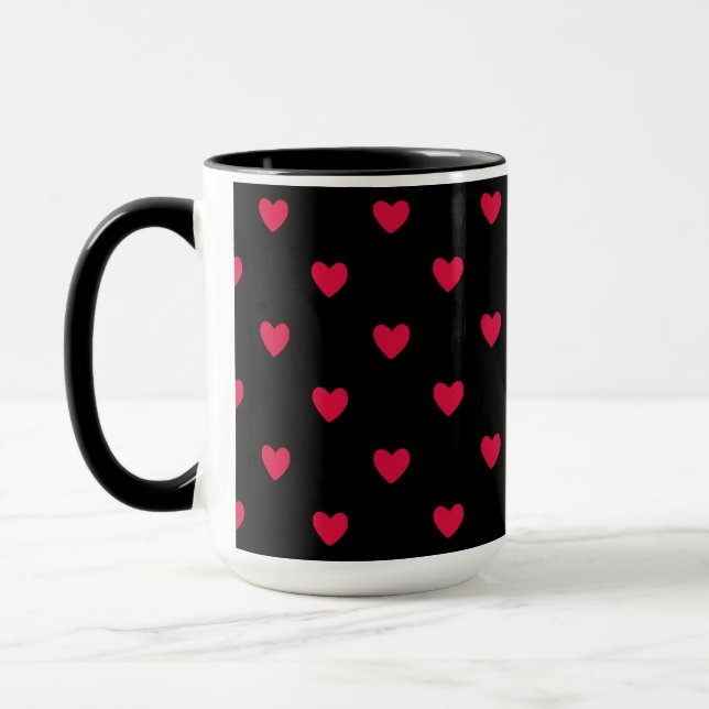 Red Hearts Black Medium Seamless Pattern Mug (Left)