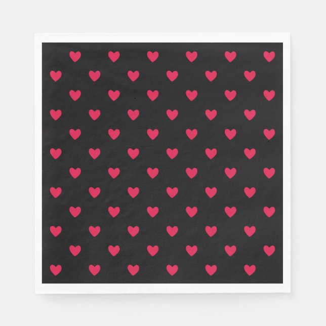 Red Hearts Black Medium Seamless Pattern  Napkin (Front)